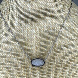 Kendra Scott Silver-Tone Oval White Drusy Pendant Necklace Adjustable 15"-18"